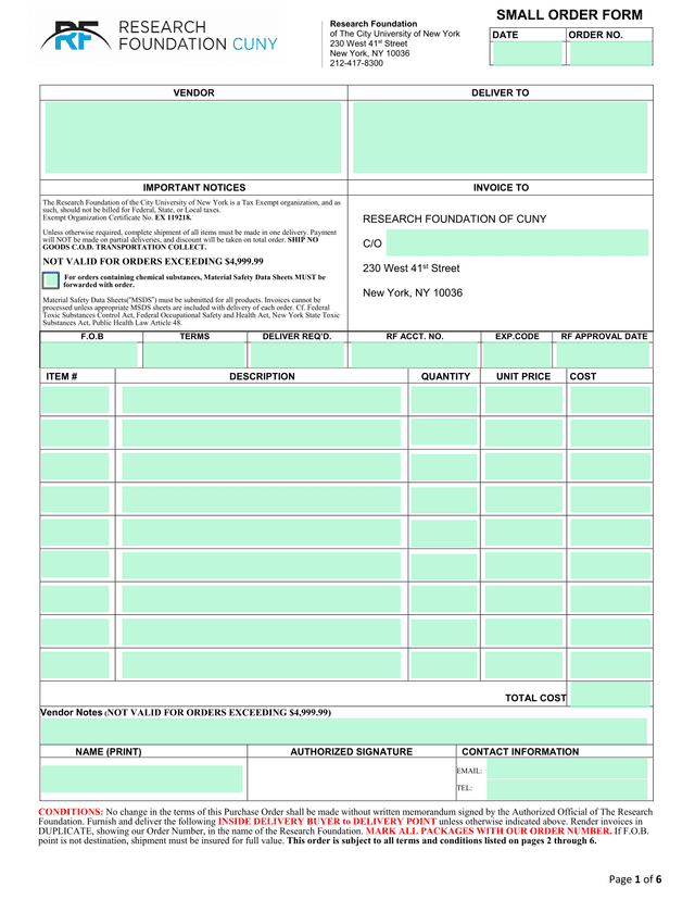 SMALL ORDER FORM screenshot