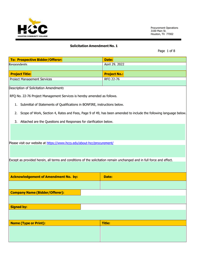 Solicitation Amendment No. 1 screenshot