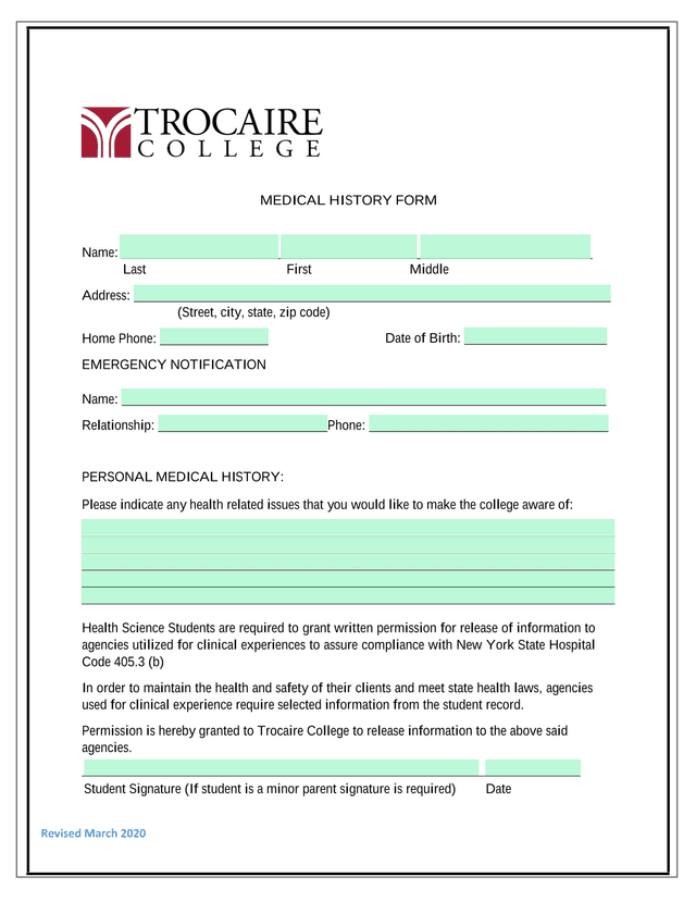 MEDICAL HISTORY FORM screenshot