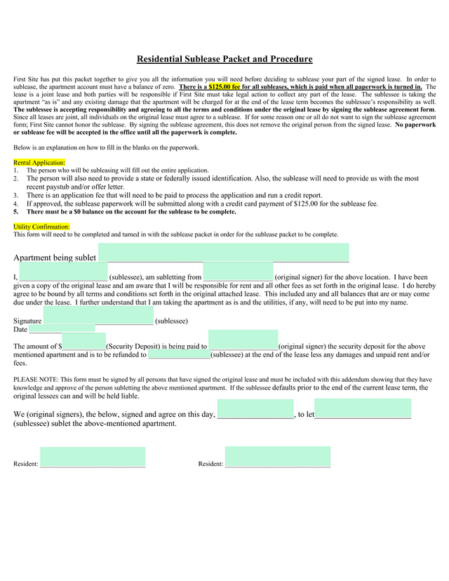 Residential Sublease Packet And Procedure screenshot
