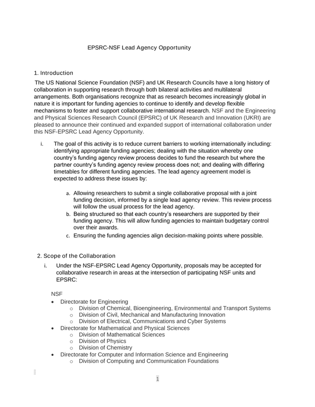 EPSRC NSF Lead Agency Opportunity screenshot