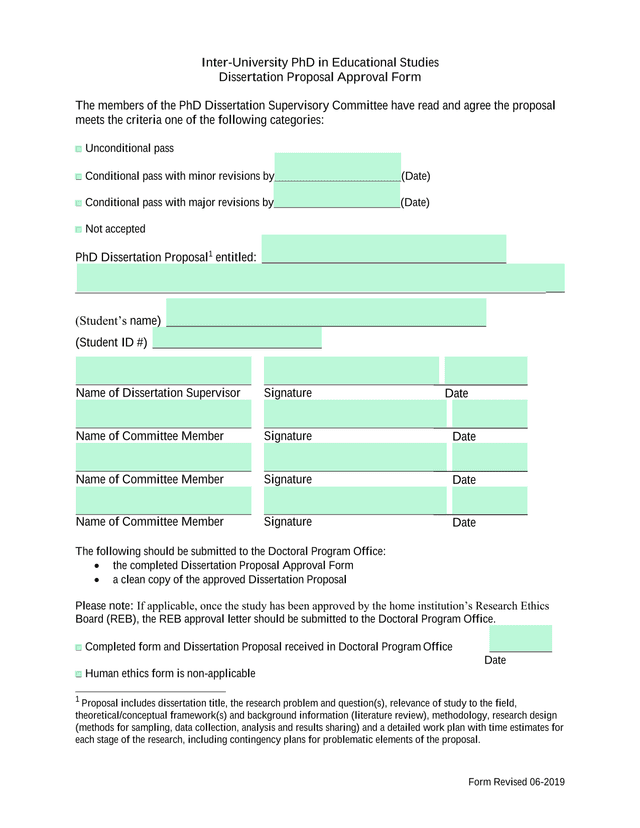 Inter University PhD In Educational Studies Dissertation Proposal Approval Form screenshot