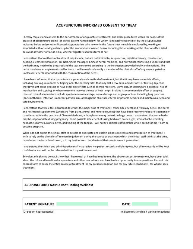 Acupuncture Informed Consent To Treat screenshot
