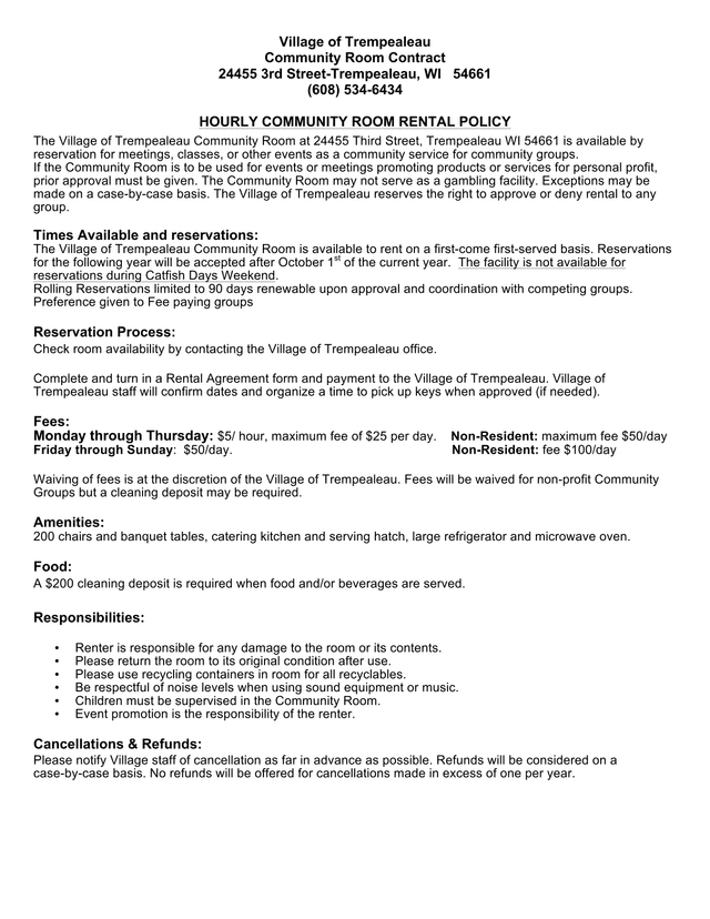 Village Of Trempealeau Community Room Contract screenshot