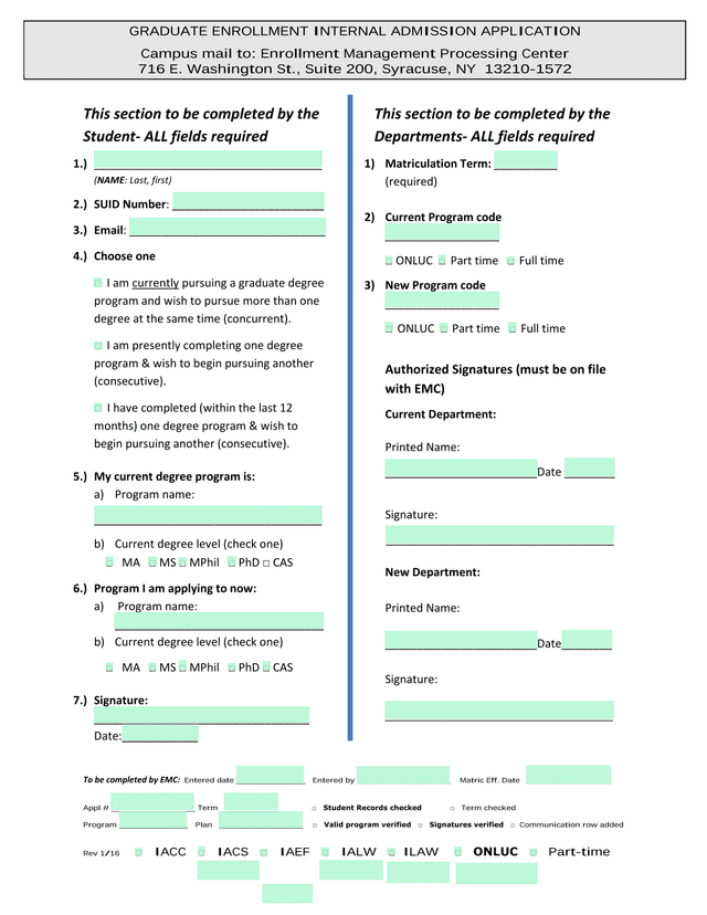 Graduate Student Multiple Degree Pursuit Form screenshot