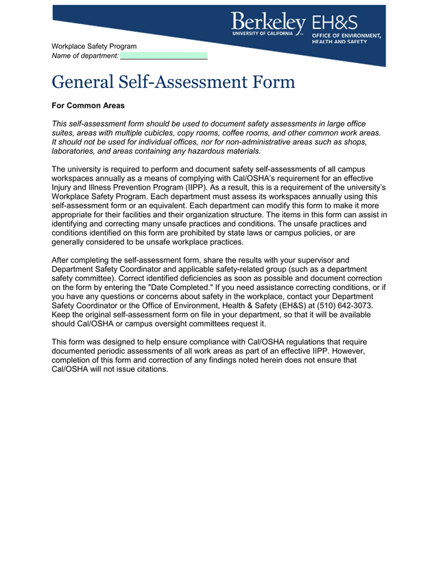 Workplace Safety Program General Self Assessment Form screenshot