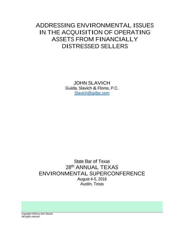 Addressing Environmental Issues In The Acquisition Of Operating Assets From Financially Distressed S screenshot
