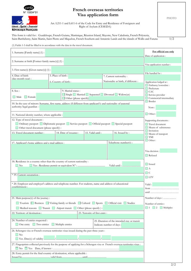 Visa Application Form screenshot
