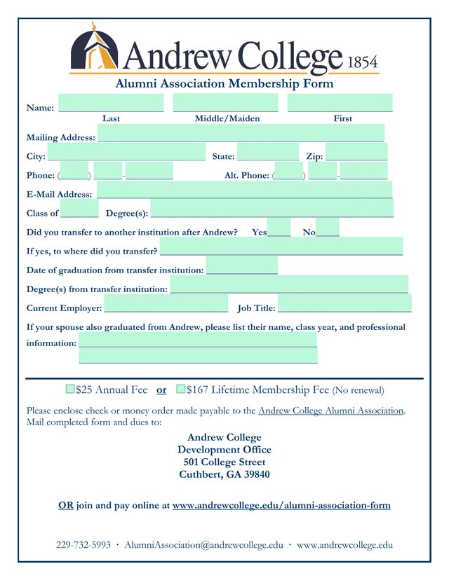 Alumni Association Membership Form screenshot