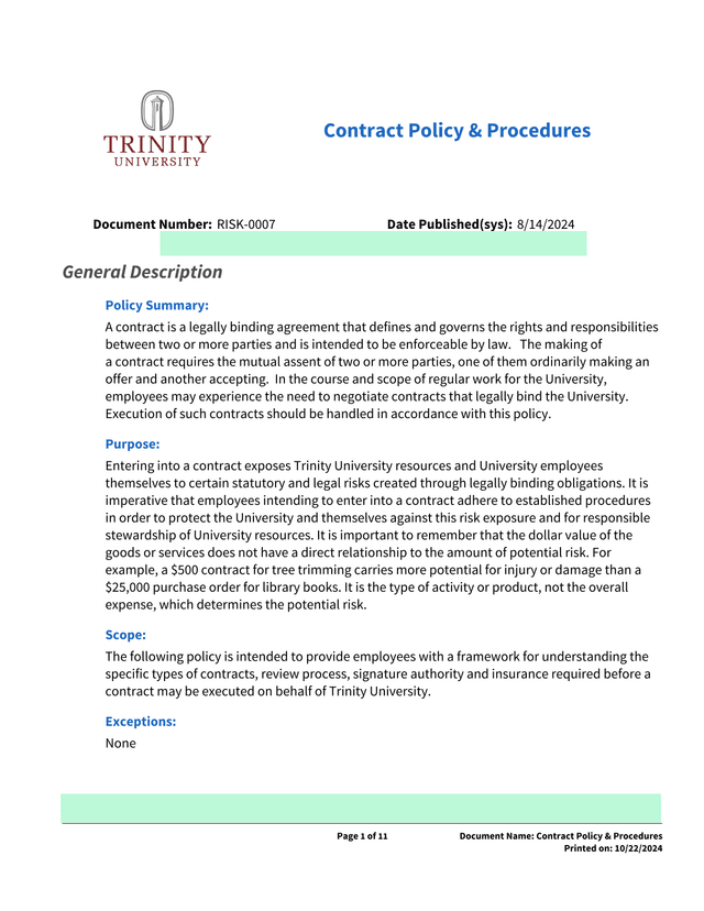 Contract Policy  Procedures screenshot