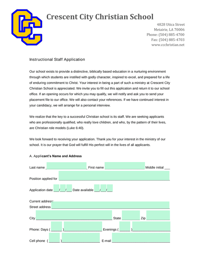 Instructional Staff Application screenshot