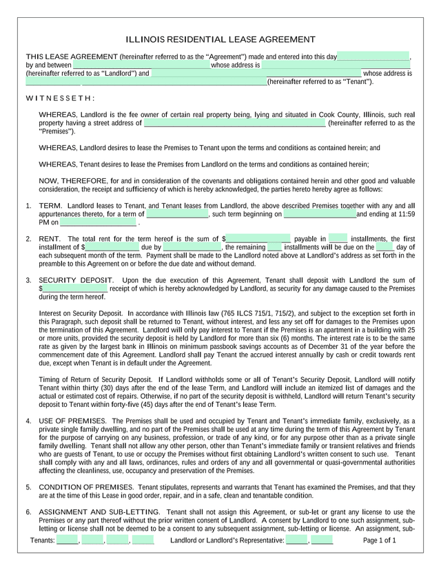 Illinois Residential Lease Agreement screenshot