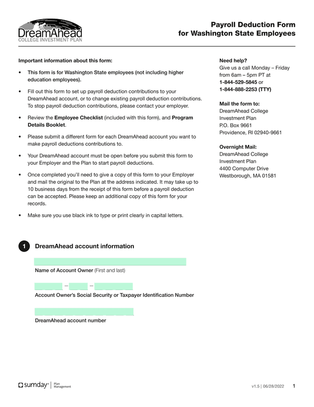 Payroll Deduction Form For Washington State Employees screenshot