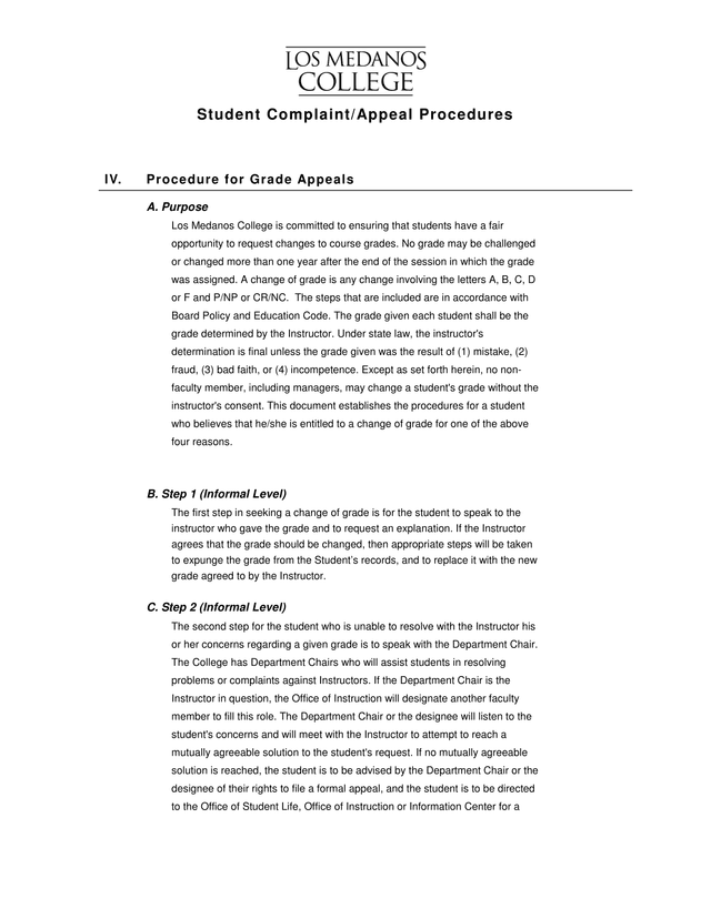 Student ComplaintAppeal Procedures screenshot