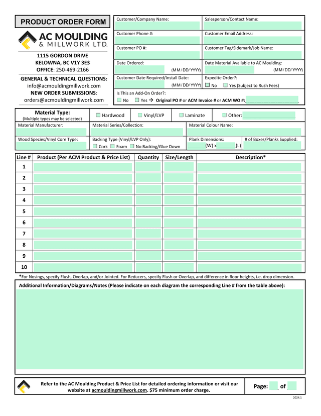 Product Order Form screenshot