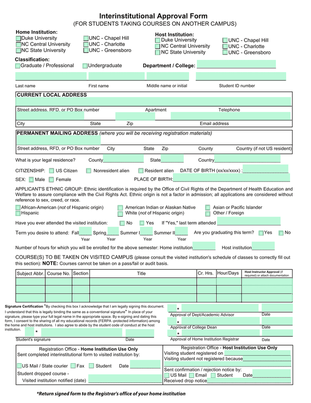 Interinstitutional Approval Form screenshot