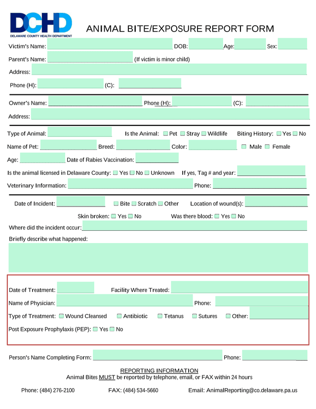 Animal BiteExposure Report Form screenshot