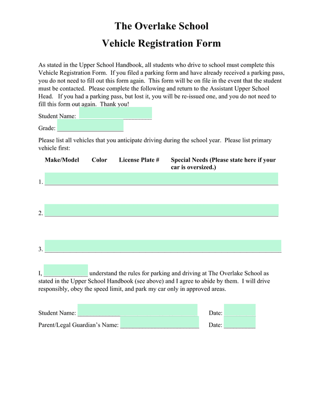 Vehicle Registration Form screenshot