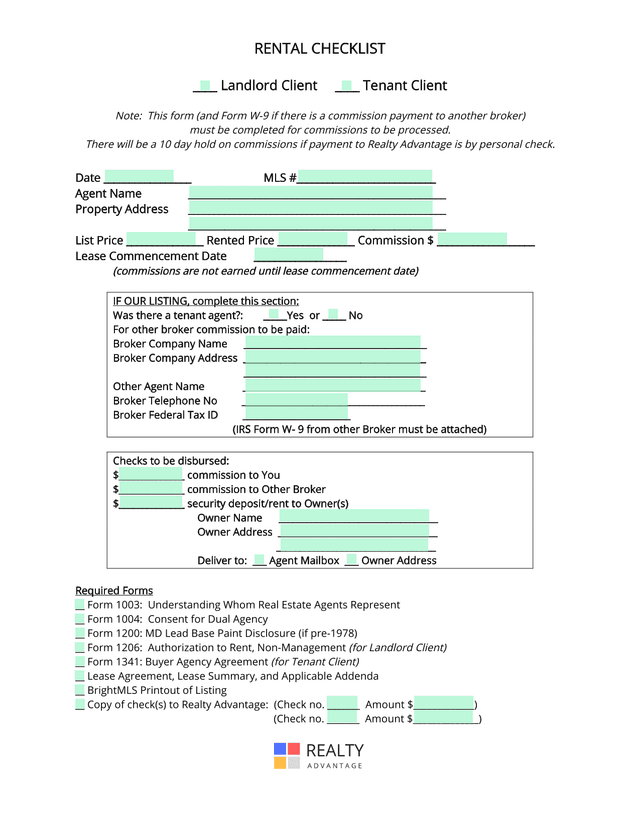 Rental Checklist screenshot