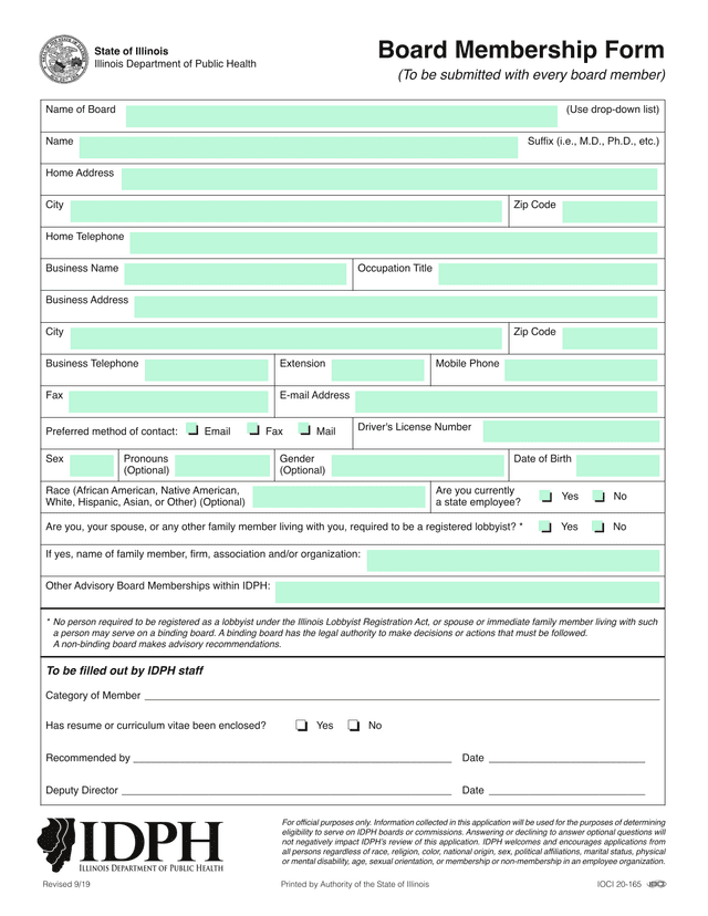 Board Membership Form screenshot