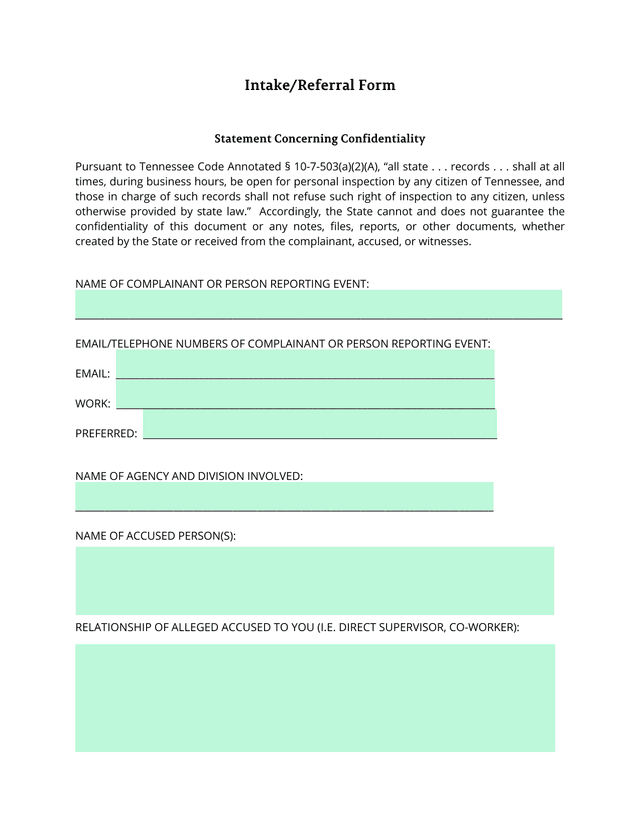 IntakeReferral Form screenshot