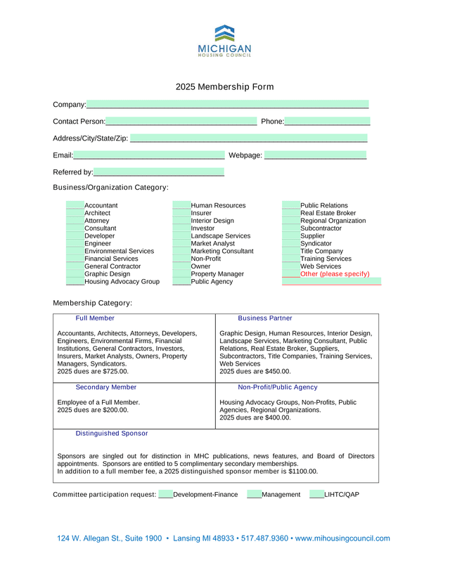 2025 Membership Form screenshot