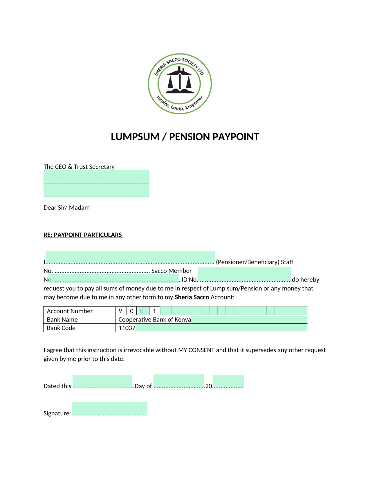 Lumpsum  Pension Paypoint Form screenshot