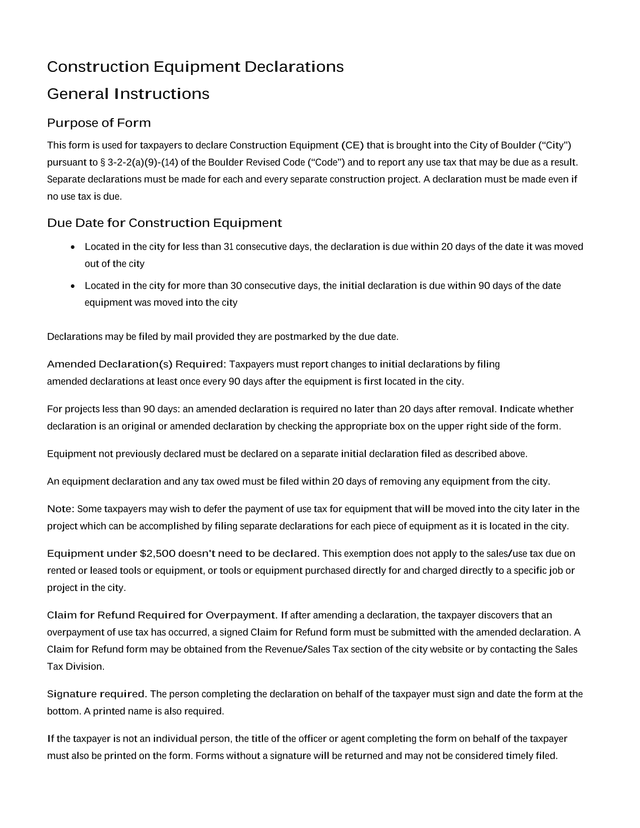 Construction Equipment Declarations screenshot