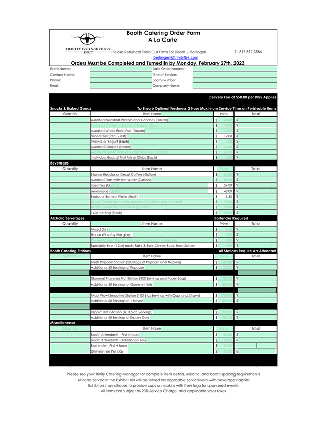 Catering Order Form screenshot
