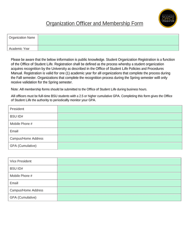 Organization Officer And Membership Form screenshot
