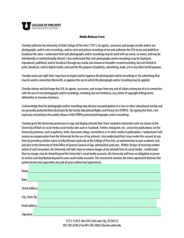 Media Release Form screenshot