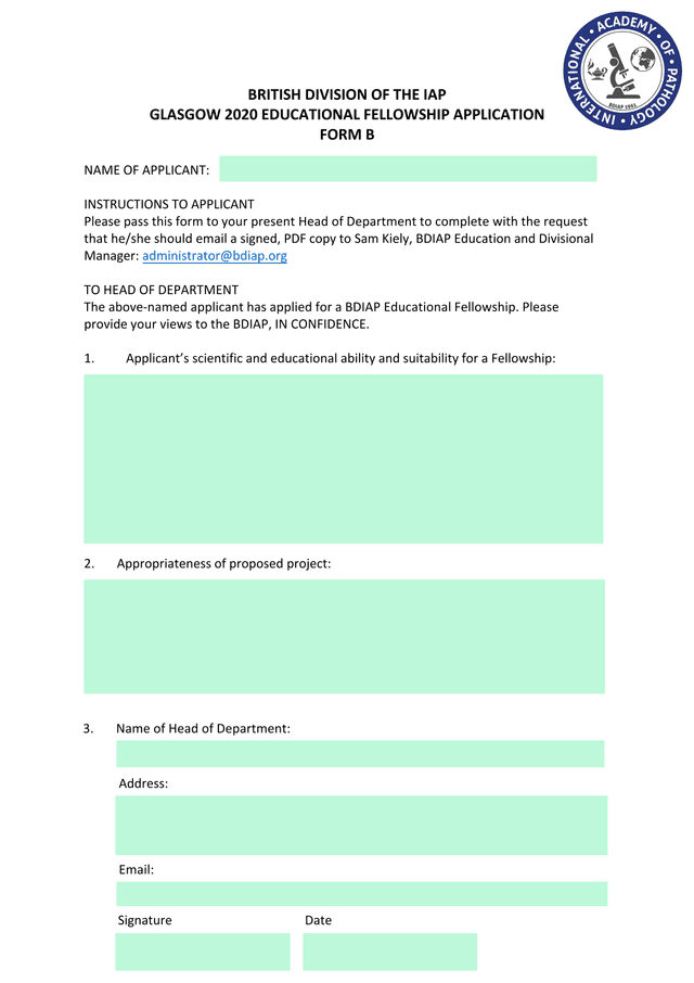 BDIAP Glasgow 2020 Educational Fellowship Application Form B screenshot