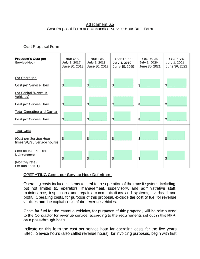 Cost Proposal Form And Unbundled Service Hour Rate Form screenshot