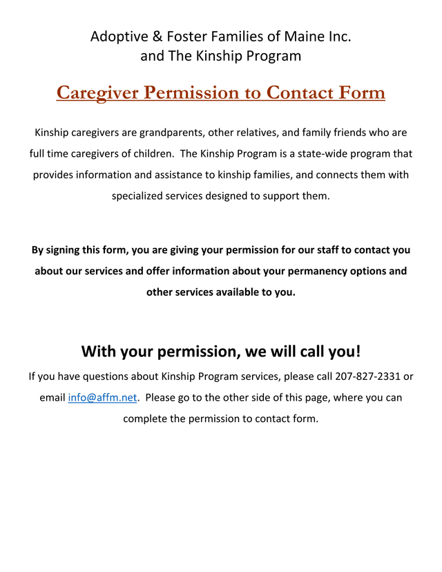 Caregiver Permission To Contact Form screenshot
