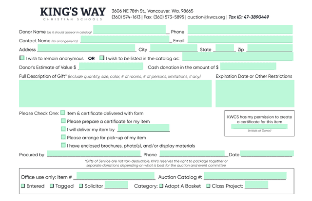 Donor Gift Form screenshot