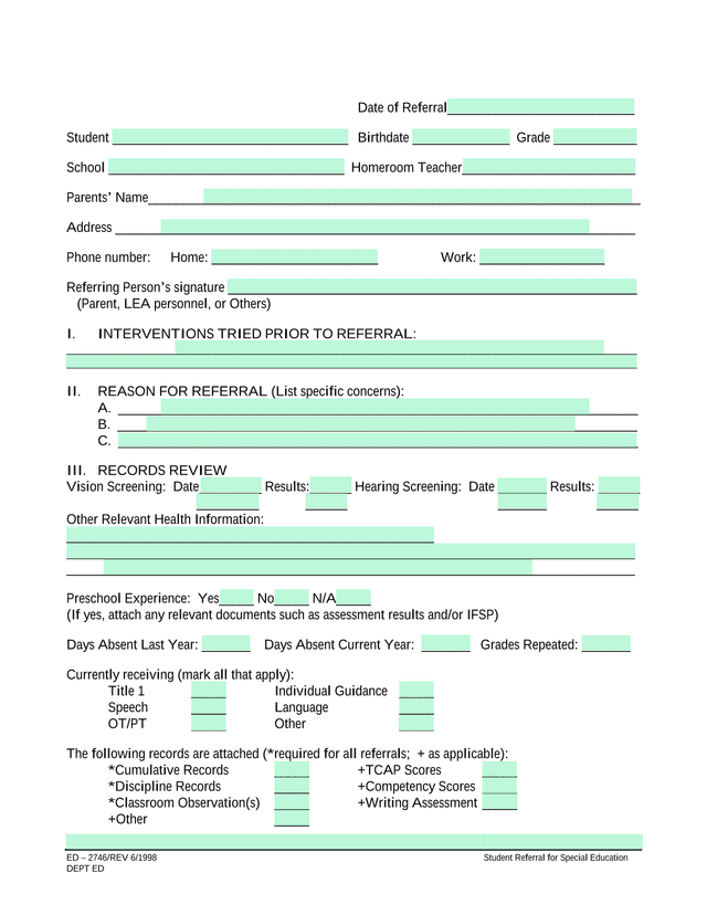 Student Referral For Special Education screenshot