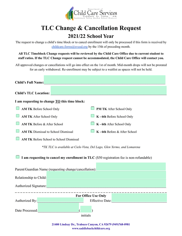 TLC Change  Cancellation Request screenshot