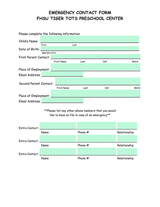 EMERGENCY CONTACT FORM screenshot