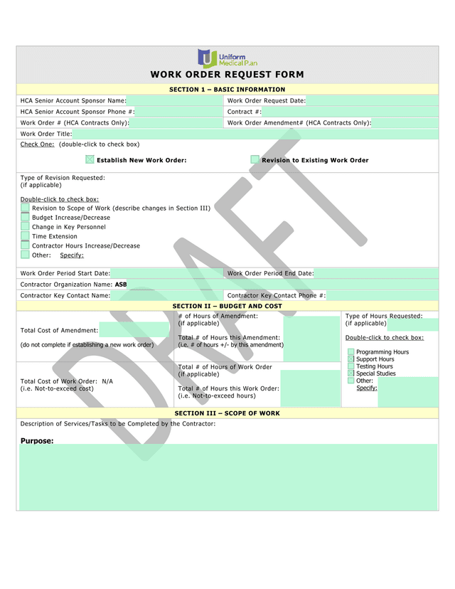 WORK ORDER REQUEST FORM screenshot