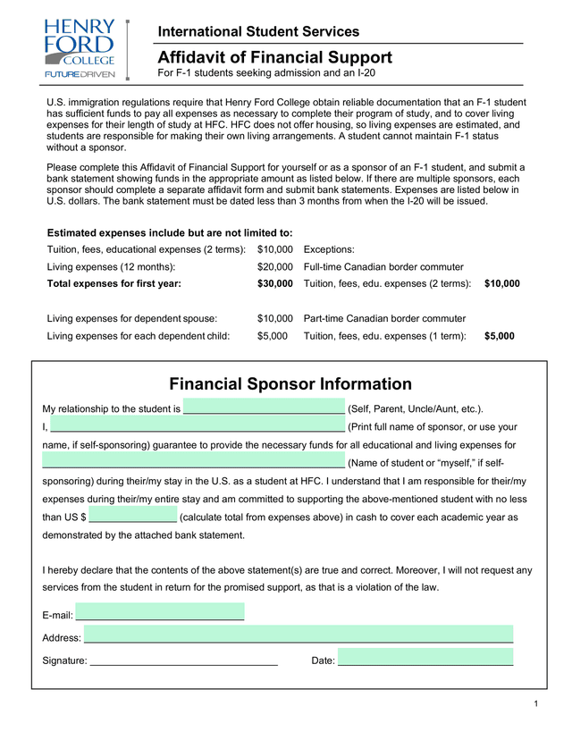 Affidavit Of Financial Support screenshot