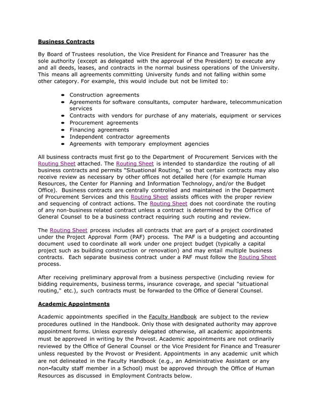 Business Contracts Policy screenshot