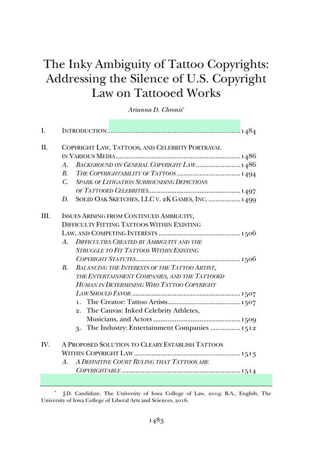 The Inky Ambiguity Of Tattoo Copyrights Addressing The Silence Of U.S. Copyright Law On Tattooed Wor screenshot