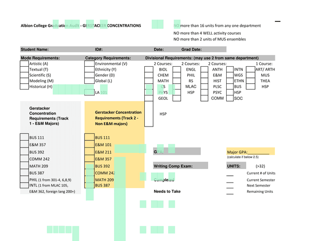 Albion College Graduation Audit   GERSTACKER CONCENTRATIONS screenshot
