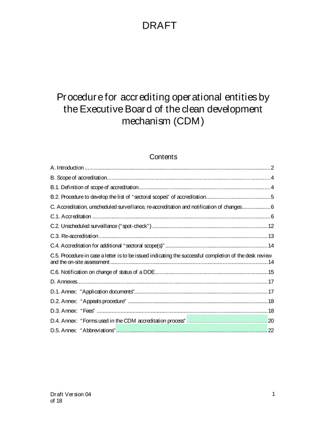 Procedure For Accrediting Operational Entities By The Executive Board Of The Clean Development Mecha screenshot