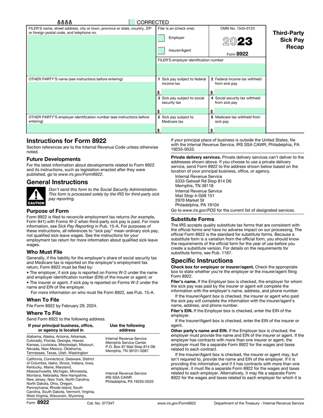 Form 8922 Third Party Sick Pay Recap screenshot