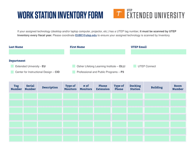 Work Station Inventory Form screenshot