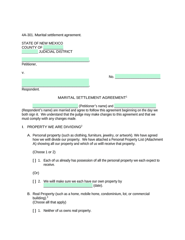 4A 301. Marital Settlement Agreement screenshot