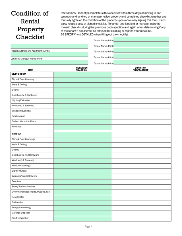 Condition Of Rental Property Checklist screenshot