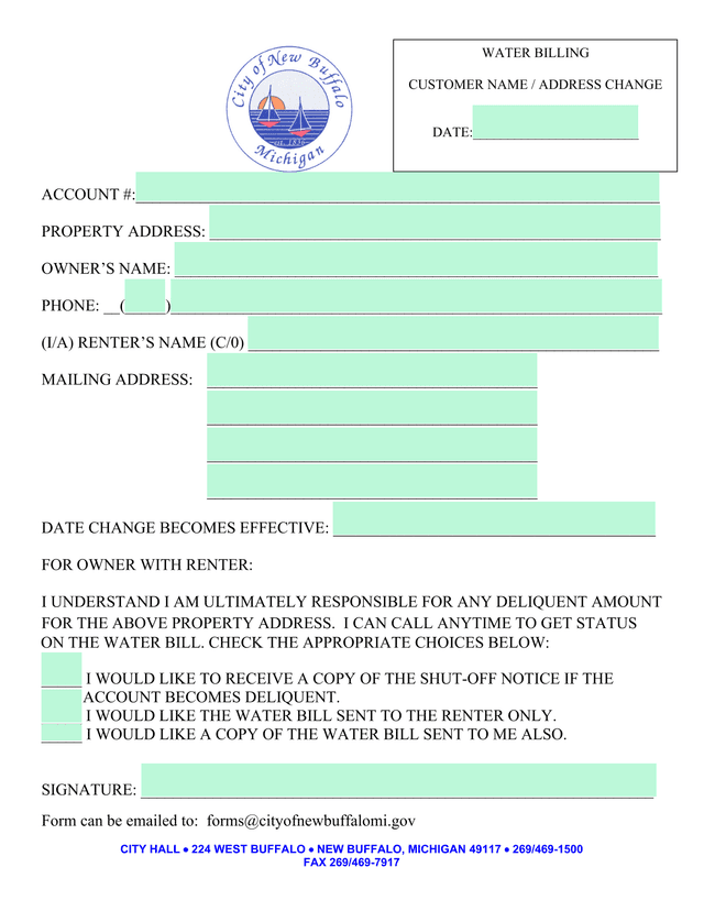 Water Billing Customer Name  Address Change screenshot