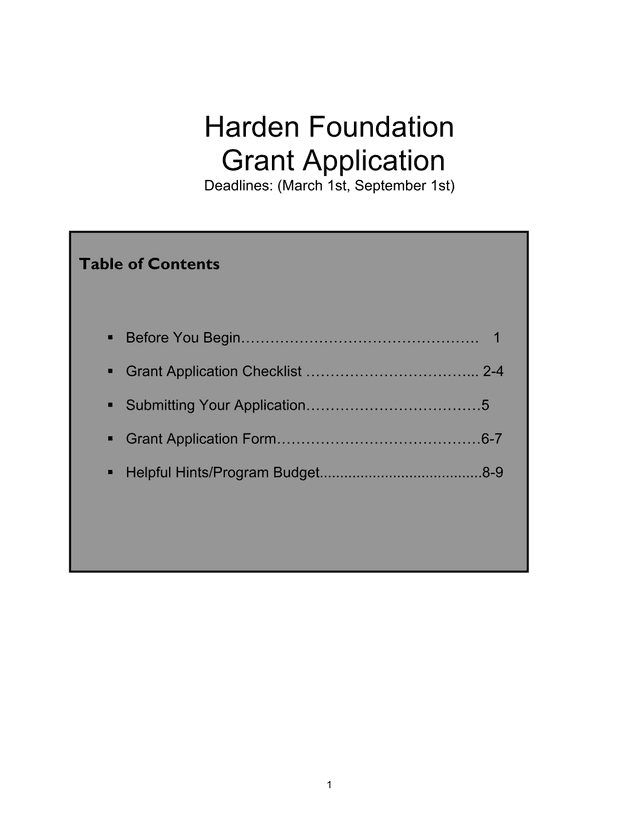 Harden Foundation Grant Application screenshot